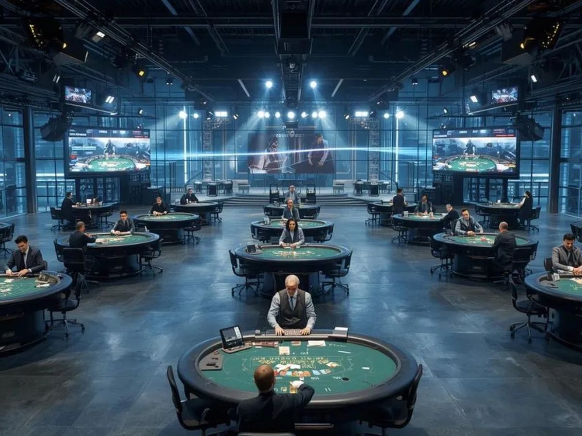 A live dealer table in a casino studio